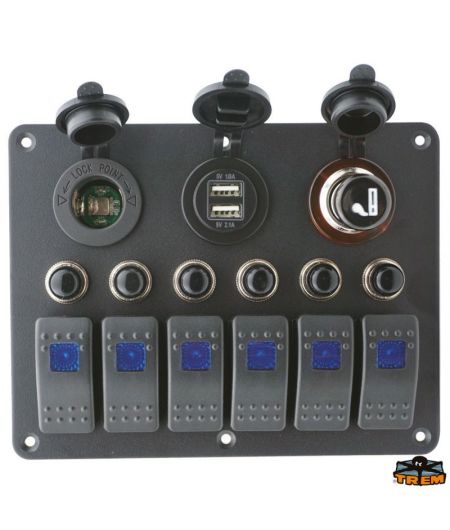 Tableau électrique - 6 inters - allume cigare - 155 x 115 mm