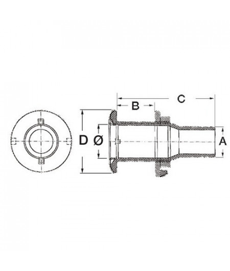 Passe-coque AISI 316 1 1/2'' x 45 mm -