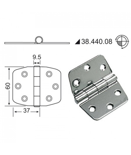 Charnière 2 mm n?ud saillant 74x60 mm -