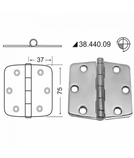 Charnière 2 mm n?ud saillant 74x75 mm -