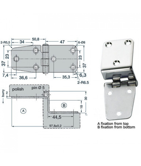 Charnière porte-à-feux 97,8x37 mm -