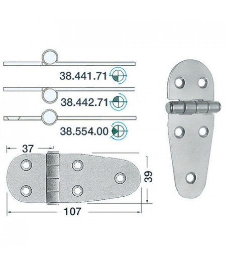 Charnière inox 2 mm - 101 x 41.5 mm - noeud renversé
