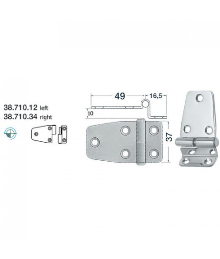 Charnière porte-à-faux gauche 65,5x37 mm -
