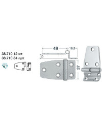 Charnière porte-à-faux droite 65,5x37 mm -