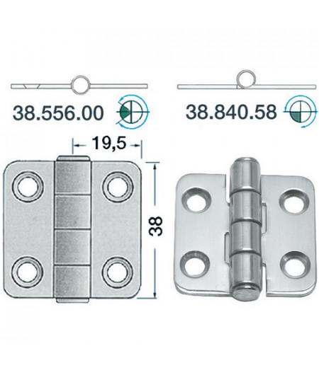 Charnière inox 2 mm - 38 x 39 mm - noeud saillant