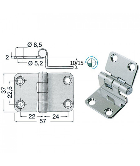 Charnière porte-à-faux 57x37x15 mm -