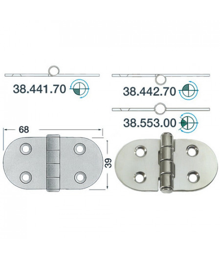 Charnière inox 2 mm - 68 x 39 mm - noeud saillant