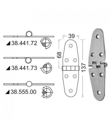Charnière inox 2 mm - 137 x 39 mm - noeud saillant