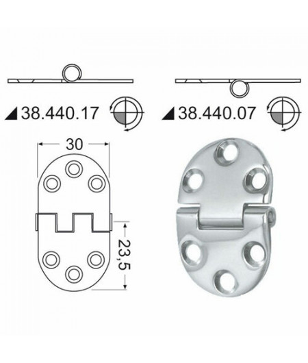 Charnière renversé 2 mm 47x30 mm -