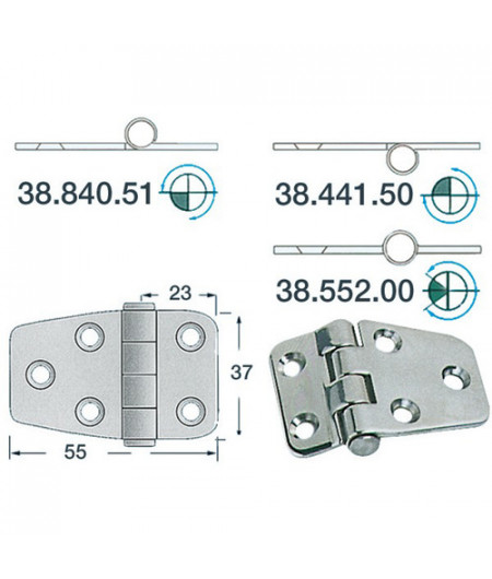Charnière inox 2 mm - 55 x 37 mm - noeud saillant