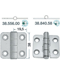 Charnière inox 2 mm - 38 x 39 mm - noeud à moitié encastré