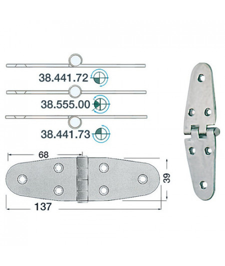 Charnière inox 2 mm - 137 x 39 mm - noeud renversé
