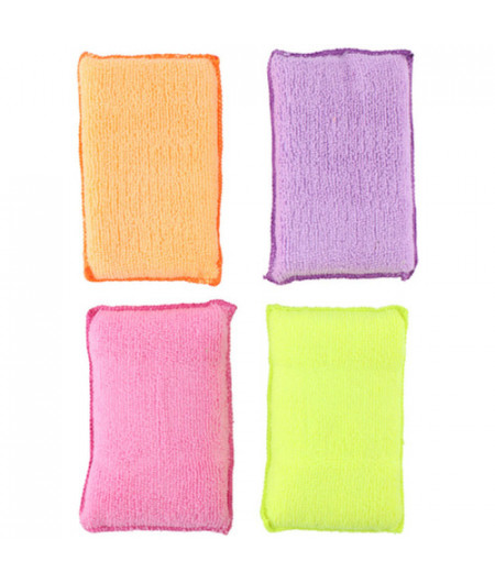 Eponge microfibre récurante - 9 x 14 x 2.5 cm - Blister de 4