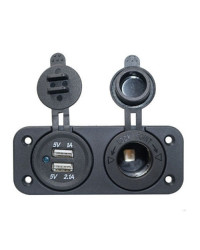 Prise allume-cigare + double prise USB - noire
