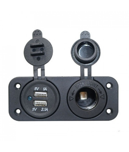 Prise allume-cigare + double prise USB - noire