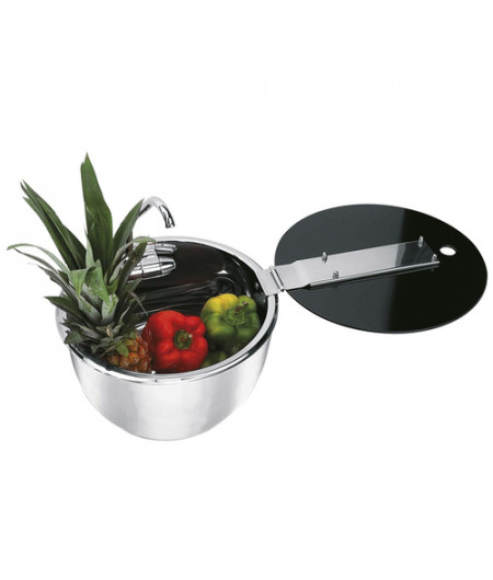 Evier inox rond avec couvercle en verre - 340x185 mm