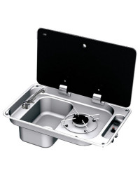 Combiné réchaud évier avec couvercle - évier à droite - avec bonde et robinet