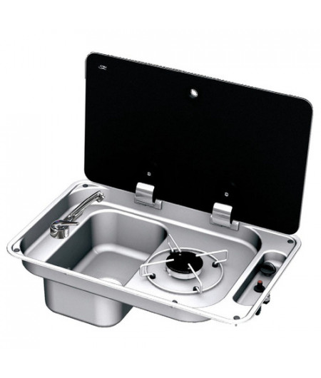Combiné réchaud évier avec couvercle - évier à droite - avec bonde et robinet