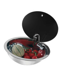 Evier inox ovale avec couvercle en verre - 460x340x160 mm