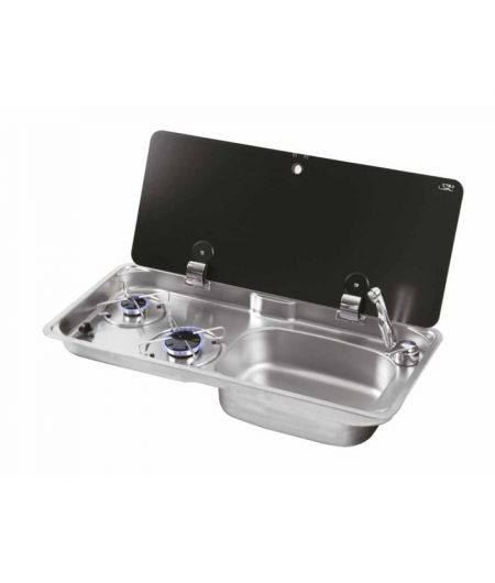 Plaque de cuisson et évier - avec 1 couvercle - 2 bruleurs