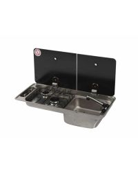 Plaque de cuisson 2 feux et évier - 2 couvercles - evier à droite - sans bonde ni robinet