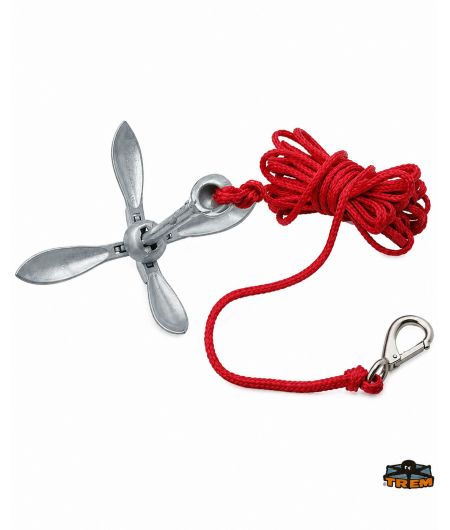 Kit d'amarrage pour annexes et petits pneumatiques avec ancre de 1,5 kg et flotteur.