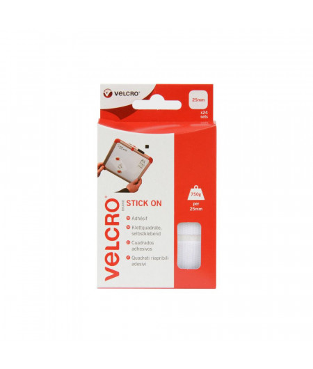 VELCRO® Carré adhésif auto-agrippant blanc 25x25mm (x24)