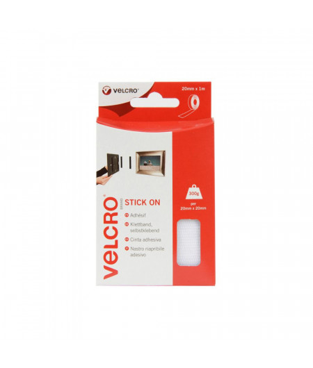 VELCRO® Ruban adhésif auto-agrippant blanc 20mmx1m