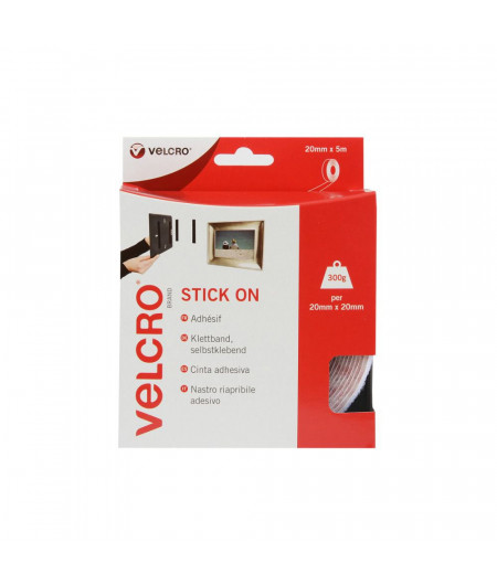 VELCRO® Ruban adhésif auto-agrippant blanc 20mm (5m)