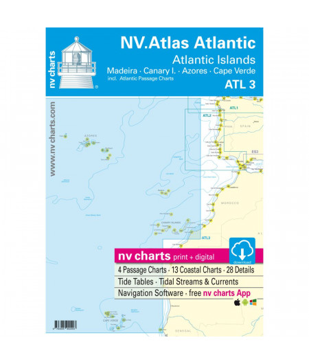 NV Charts ATLAS Atlantic Madeira,Canary,Azores,CapVerde ATL3