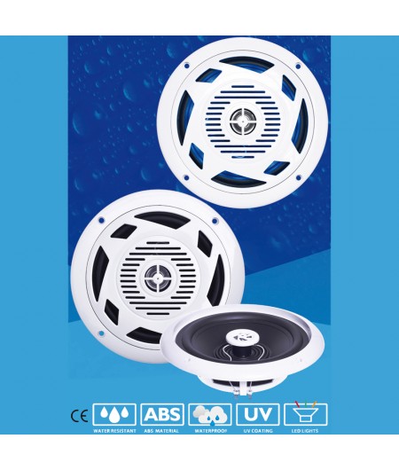 Haut parleur DISCO - la paire - 120 W - blanc - avec LED bleues